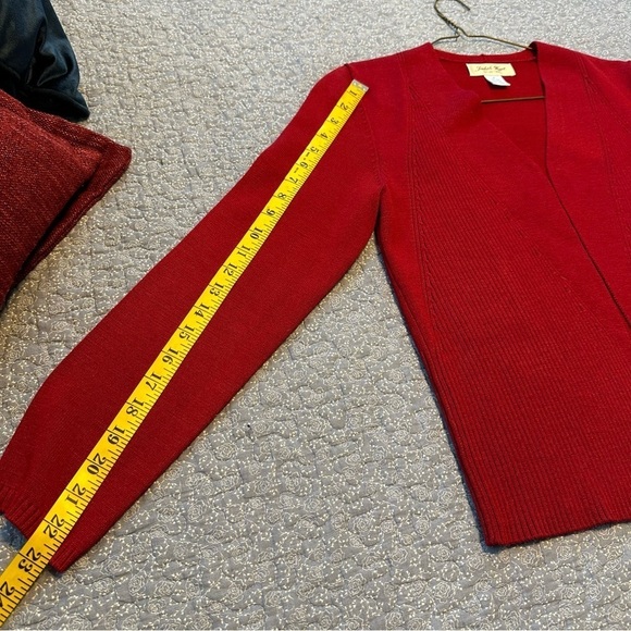 Judith Hart Cardigan Open Front Ribbed Holiday Red Sweater Silk Blend Size S - Picture 11 of 11